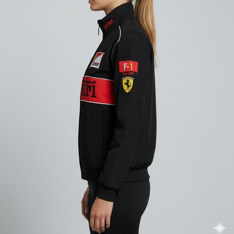 Modelo femenino con Chaqueta F1 Ferrari Negra